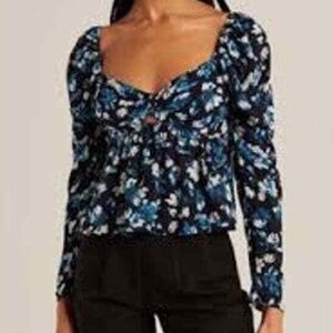 Abercrombie & Fitch Floral Smocked Babydoll Cropped Blouse